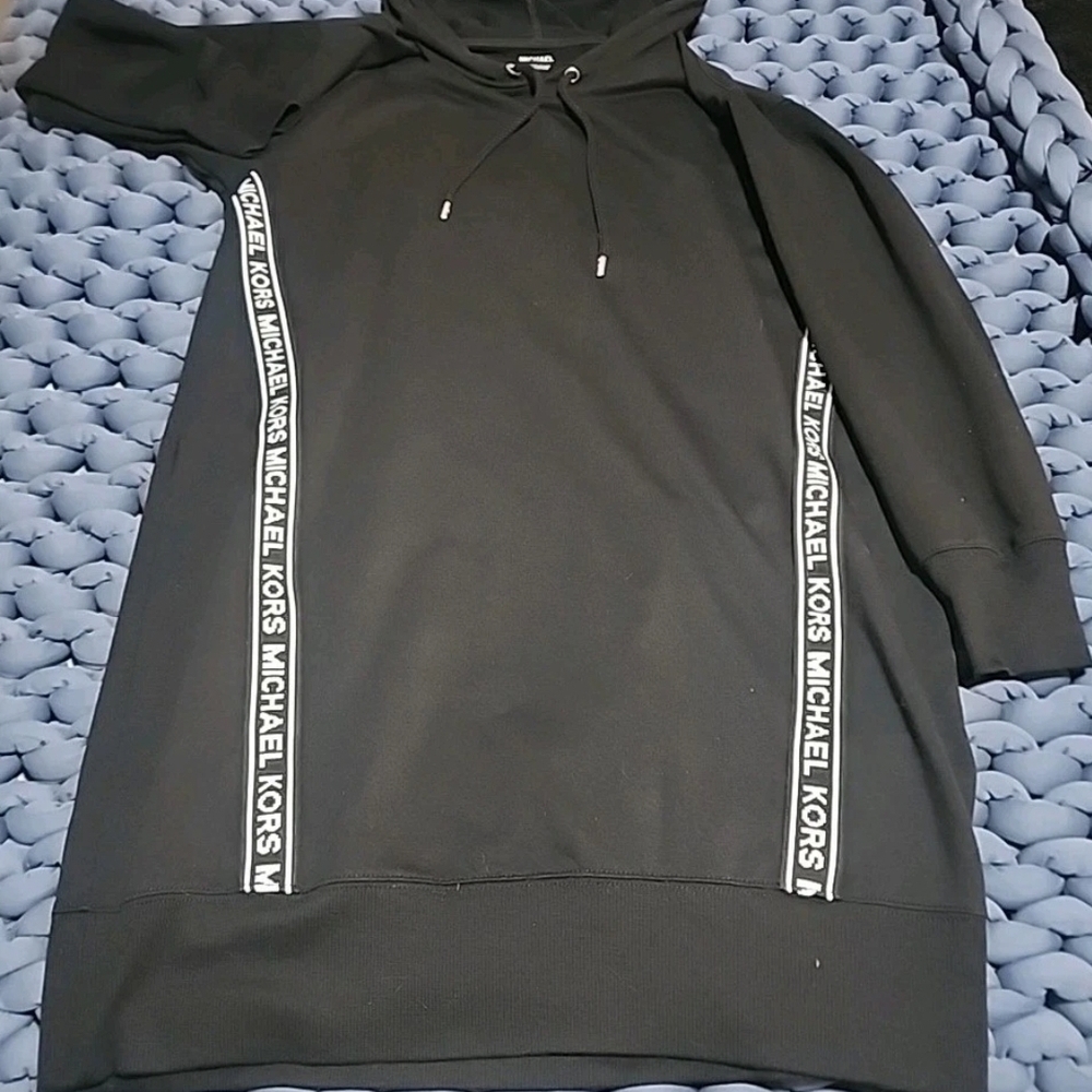 Michael Kors Short Hoodie Dress Women’s Size Small NWOT Black Logo Casual Comfy